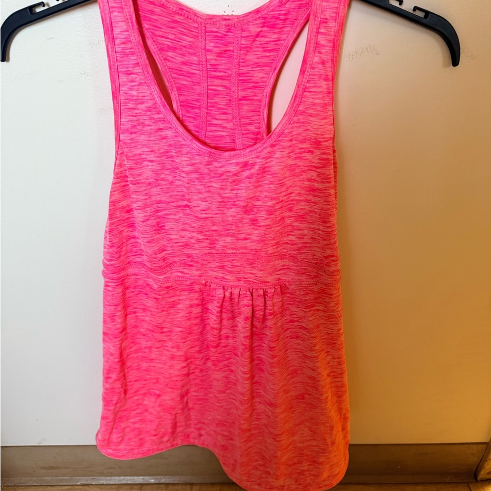 Women's Pink Racerback Sleeveless Drawstring Knit Tank Top Gathered Accent
